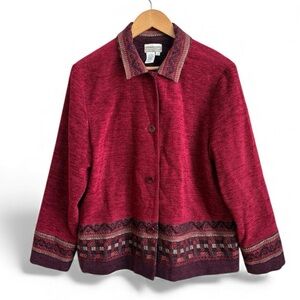 Coldwater Creek Jacket Red Textured Woven Italian Fabric Button Front LARGE